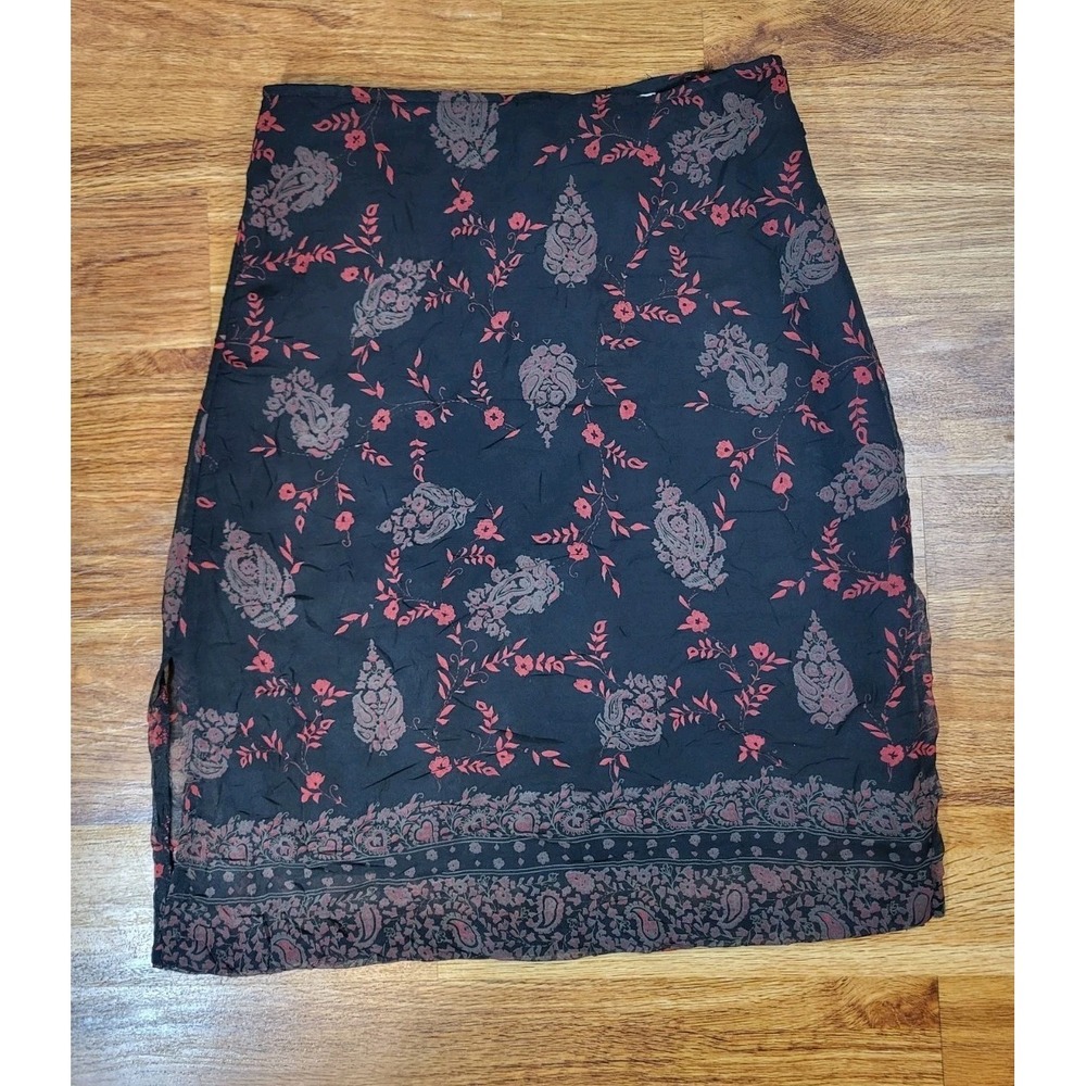 Vintage Y2K Wrapper Dark Floral Paisley‎ Knee Length Skirt Size 7/8